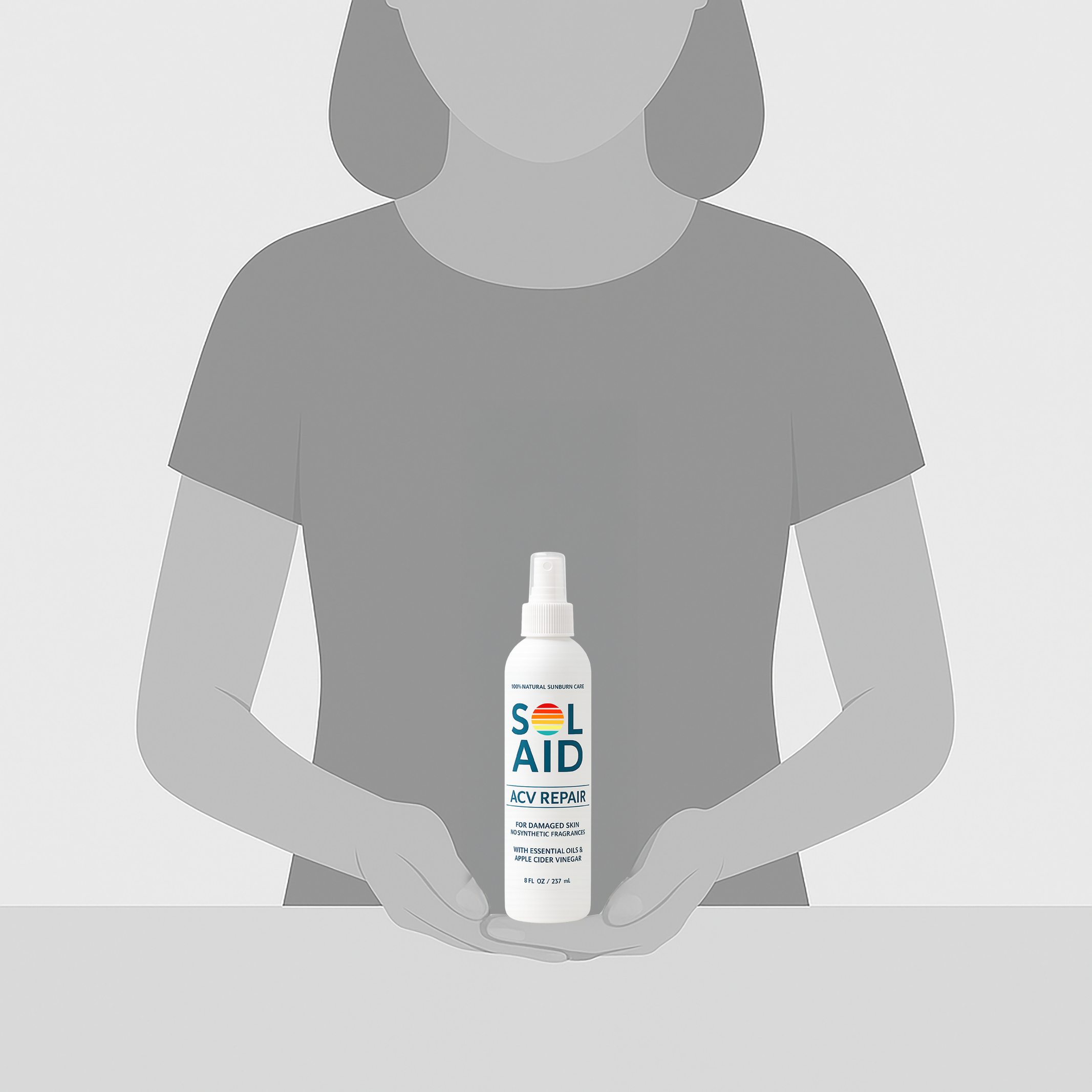 Illustrated Image Showing the Size of a Sol Aid Bottle relative to an Average Woman