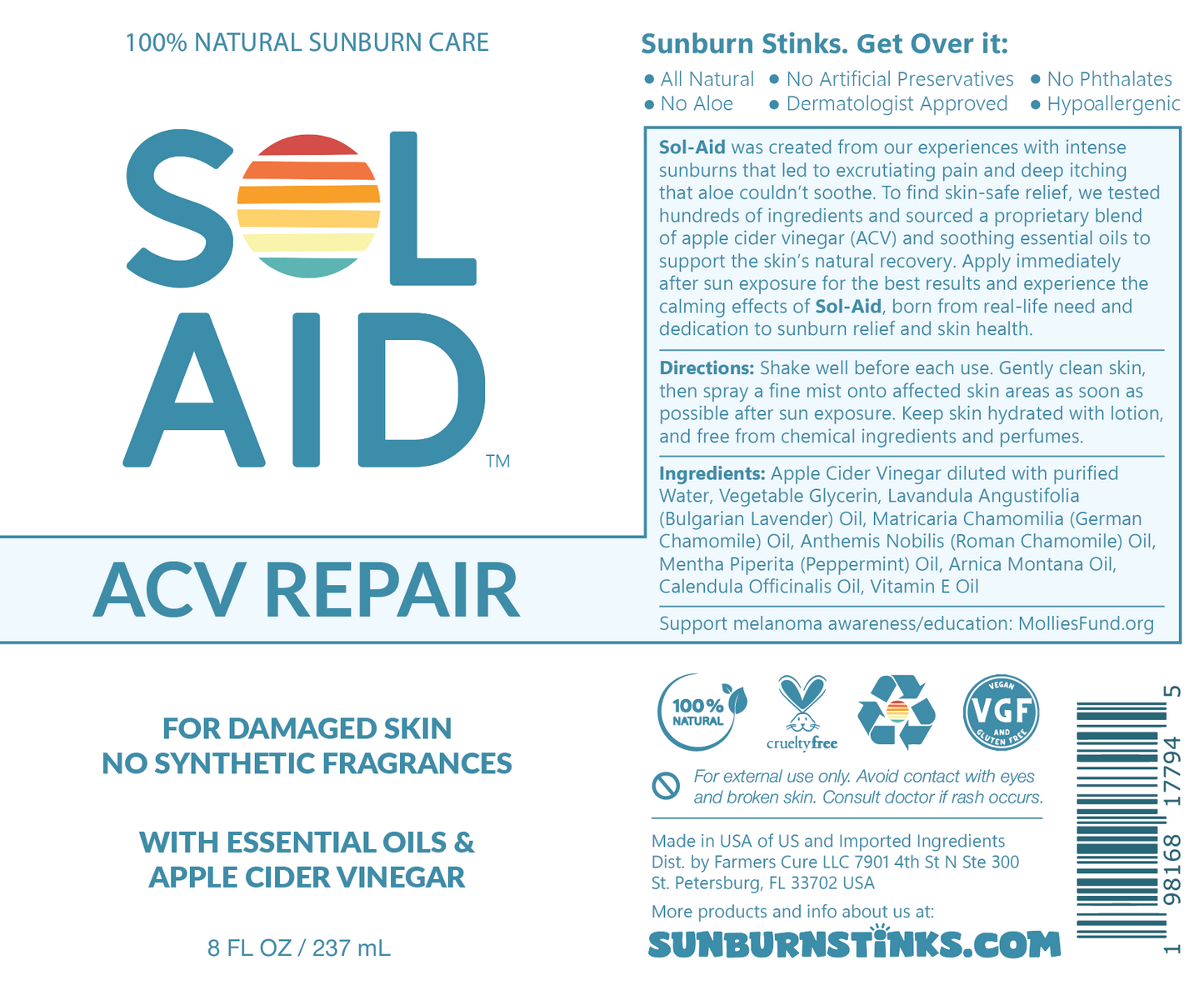 8oz Sol-Aid ACV Repair After Sunburn Spray